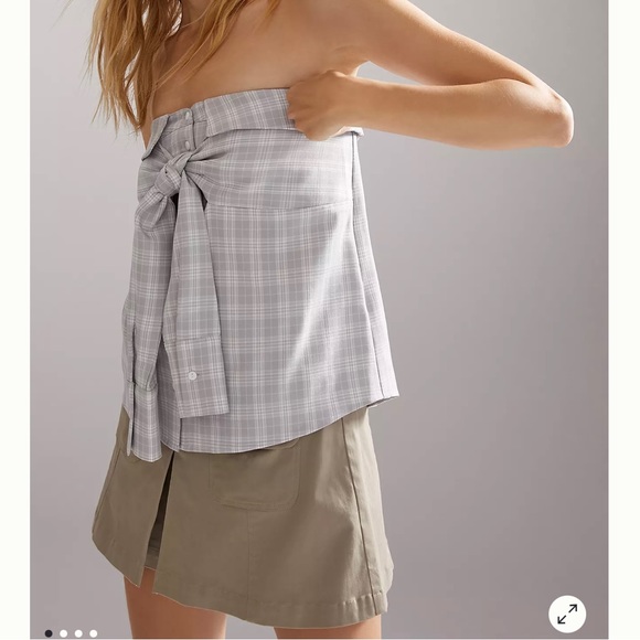 Anthropologie Strapless Front Tie Plaid Buttondown - Picture 12 of 13